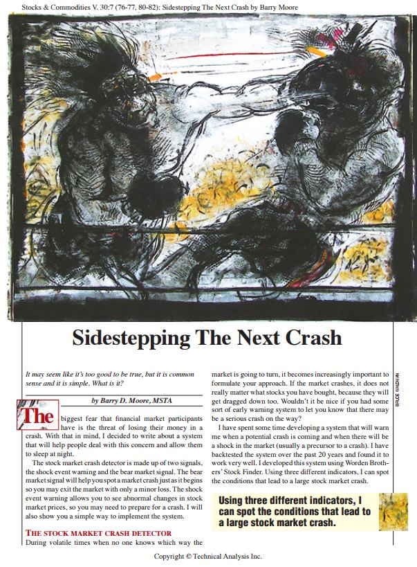Read the first page of the article featured in Stocks & Commodities Magazine Read the First Page of the Article "Sidestepping the Next Crash"