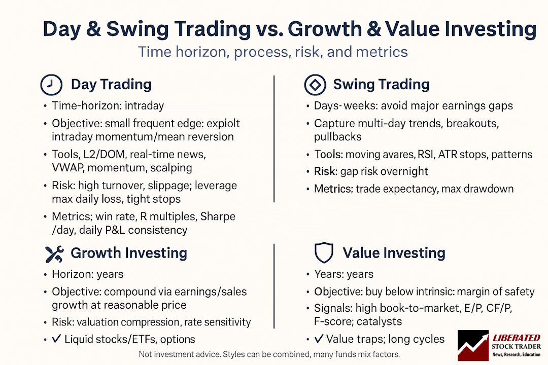Value vs. Growth vs. Day Trading Explainer Diagram
