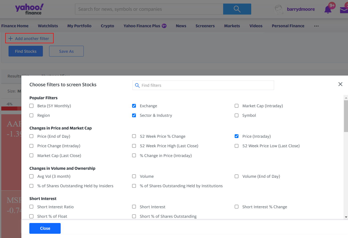 Yahoo Heatmap: 101 filters covering 24 global stock exchanges
